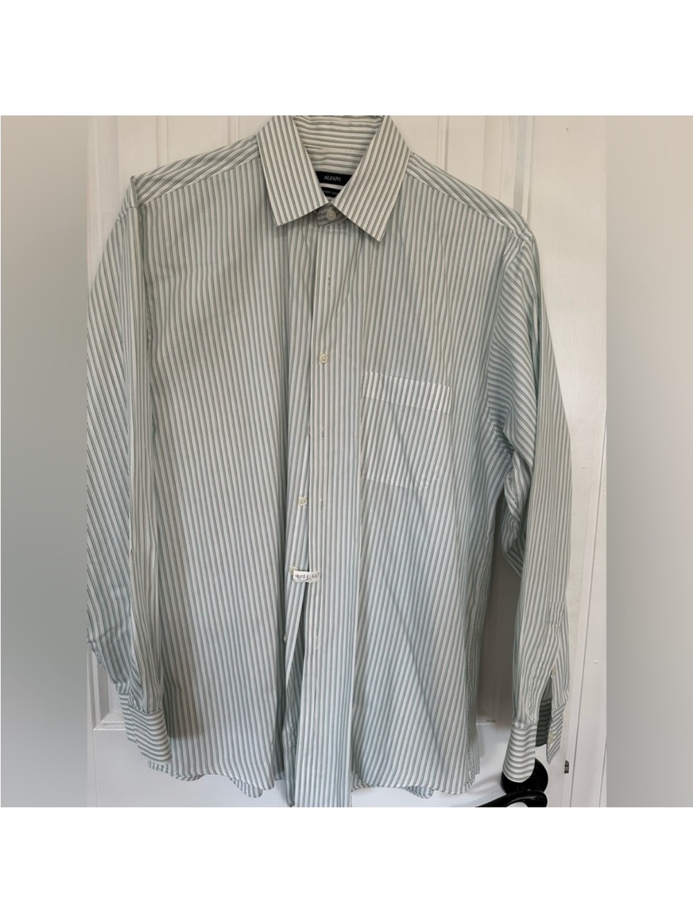 Alfani Men's Green and White Striped Dress Shirt